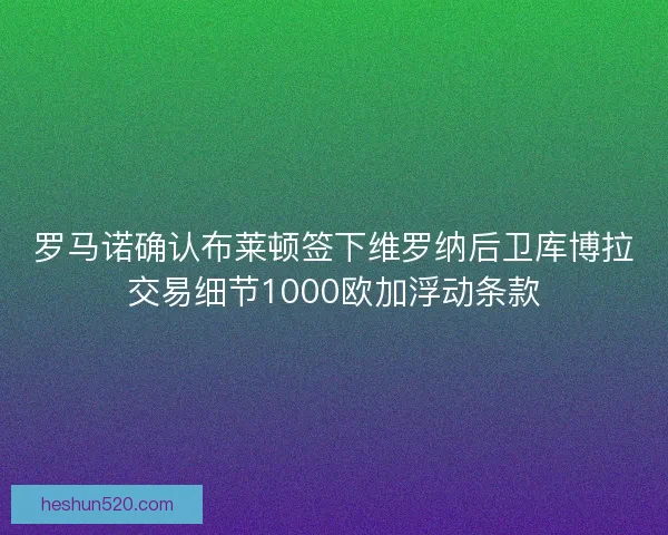 罗马诺确认布莱顿签下维罗纳后卫库博拉交易细节1000欧加浮动条款